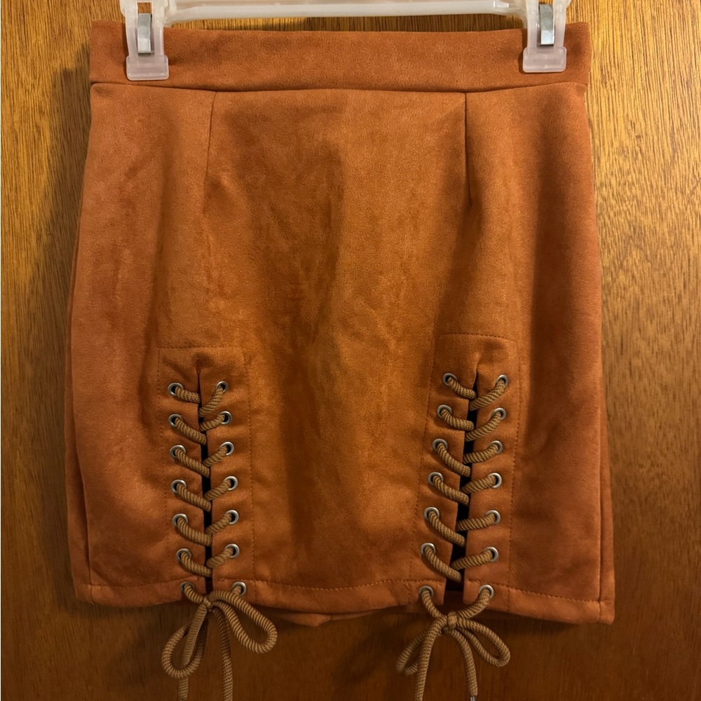 Suede Lace-Up Mini Skirt - Tan